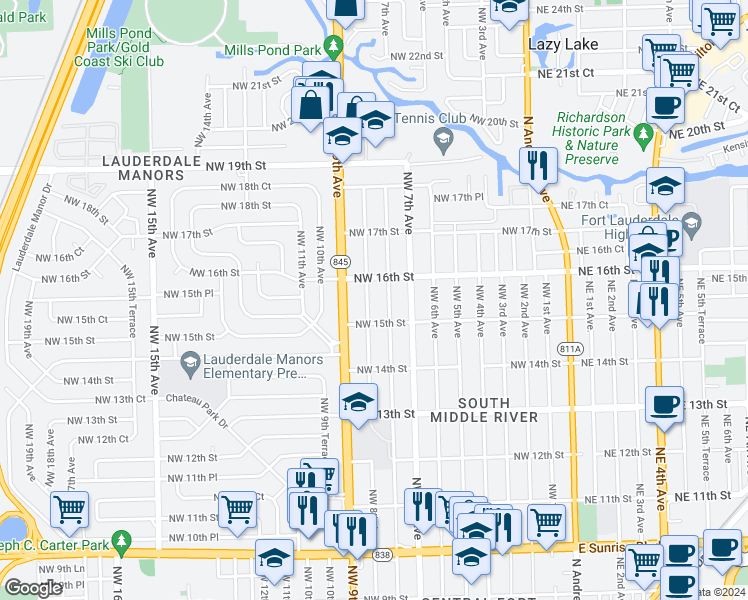 map of restaurants, bars, coffee shops, grocery stores, and more near 1522 Northwest 8th Avenue in Fort Lauderdale