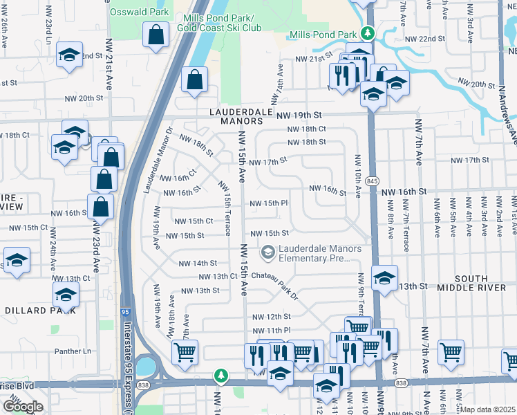 map of restaurants, bars, coffee shops, grocery stores, and more near 1316 Northwest 15th Place in Fort Lauderdale
