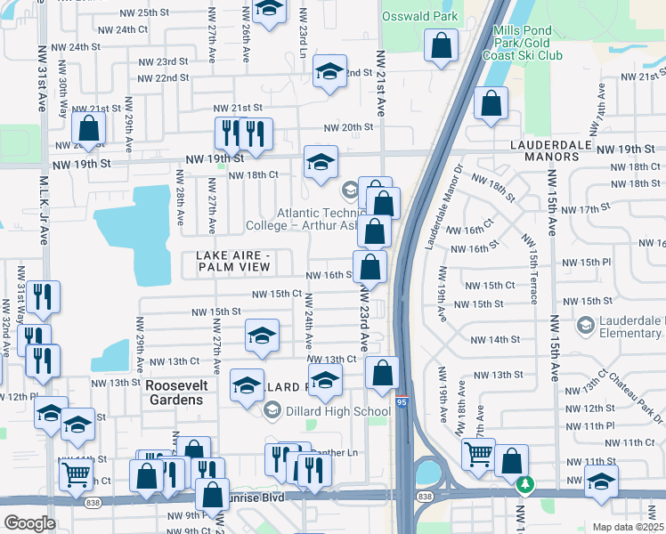 map of restaurants, bars, coffee shops, grocery stores, and more near 2334 Northwest 16th Court in Fort Lauderdale