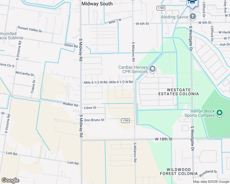 map of restaurants, bars, coffee shops, grocery stores, and more near 2718 Mile 6 1/2 Road North in Weslaco