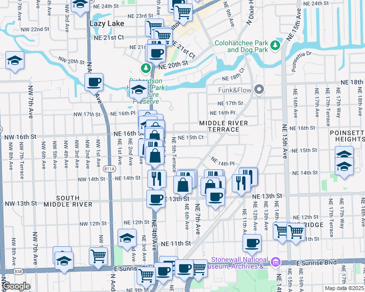 map of restaurants, bars, coffee shops, grocery stores, and more near 616 Northeast 15th Street in Fort Lauderdale