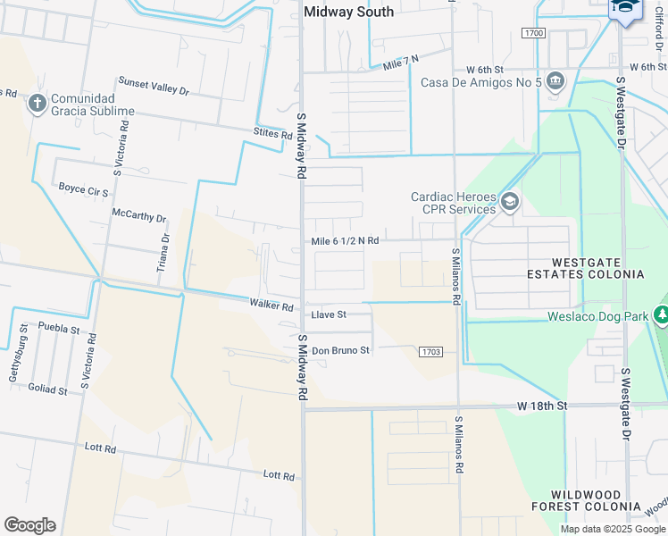 map of restaurants, bars, coffee shops, grocery stores, and more near 3110 West Mimosa Drive in Weslaco