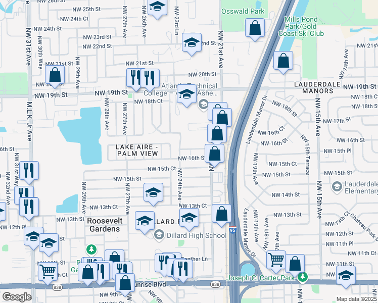 map of restaurants, bars, coffee shops, grocery stores, and more near 2334 Northwest 16th Court in Fort Lauderdale