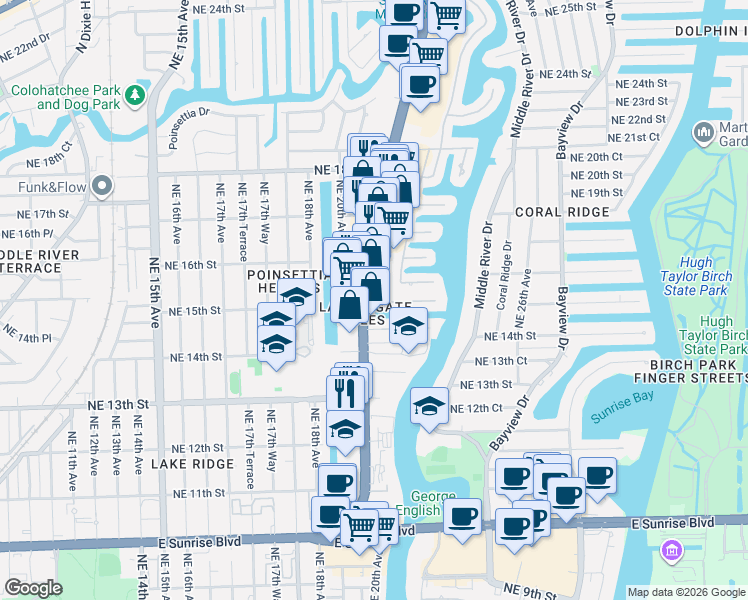 map of restaurants, bars, coffee shops, grocery stores, and more near 1484 North Federal Highway in Fort Lauderdale