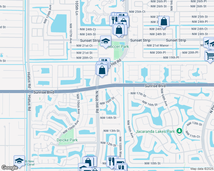 map of restaurants, bars, coffee shops, grocery stores, and more near in Plantation