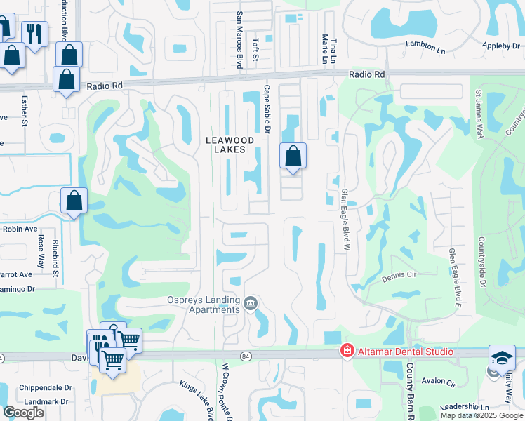 map of restaurants, bars, coffee shops, grocery stores, and more near 623 Cape Kennedy Road in Naples
