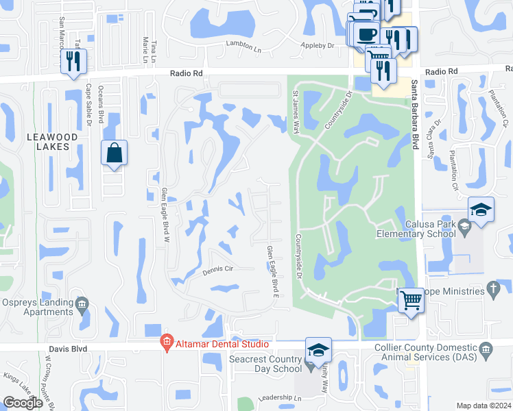 map of restaurants, bars, coffee shops, grocery stores, and more near 990 Eastham Way in Naples