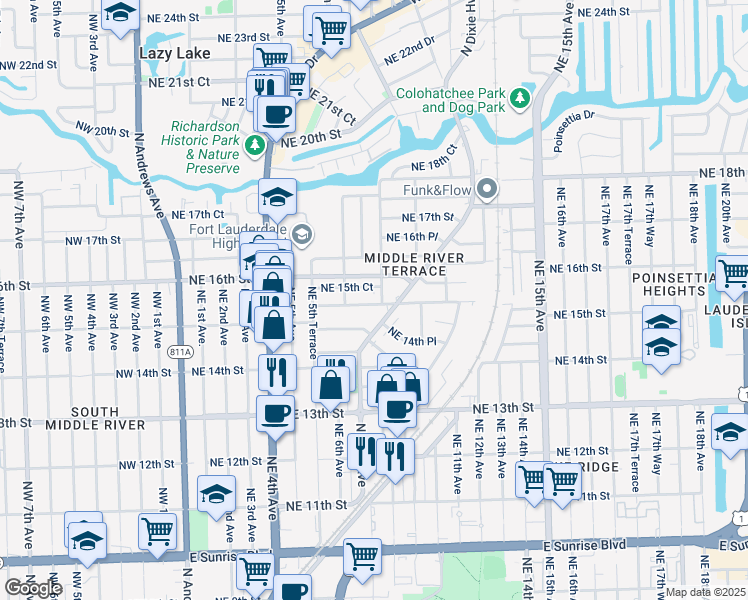 map of restaurants, bars, coffee shops, grocery stores, and more near 800 Northeast 15th Street in Fort Lauderdale