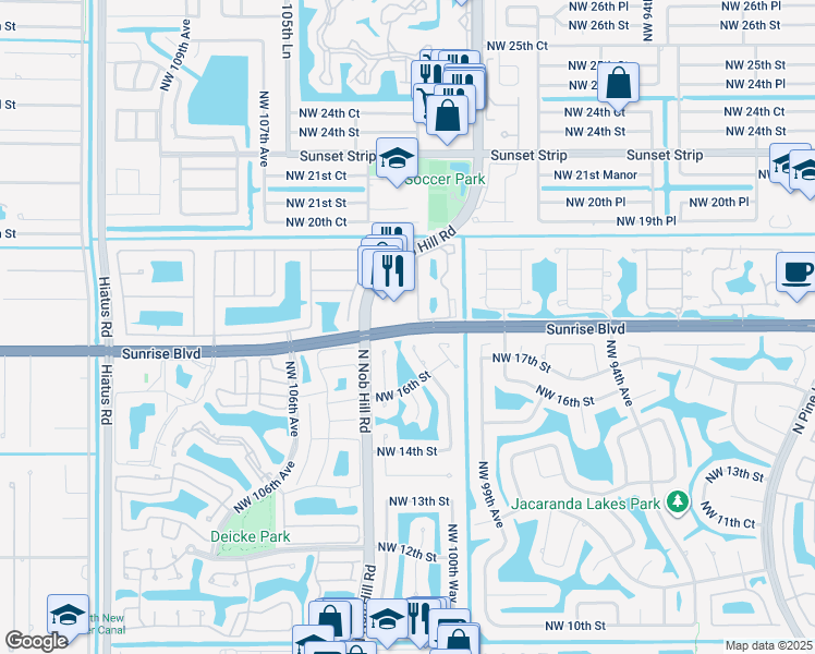 map of restaurants, bars, coffee shops, grocery stores, and more near in Plantation