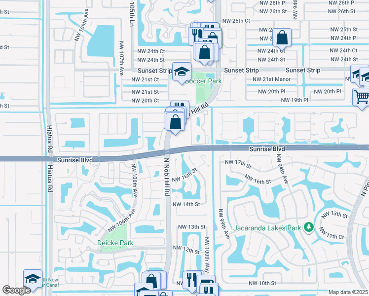 map of restaurants, bars, coffee shops, grocery stores, and more near in Plantation