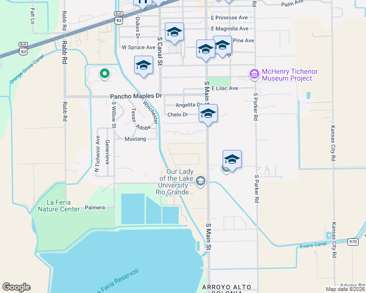 map of restaurants, bars, coffee shops, grocery stores, and more near 217 Cooper Lane in La Feria