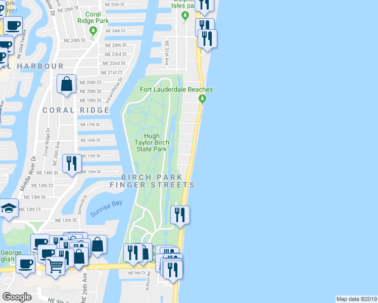 map of restaurants, bars, coffee shops, grocery stores, and more near 1427 Florida A1A in Fort Lauderdale