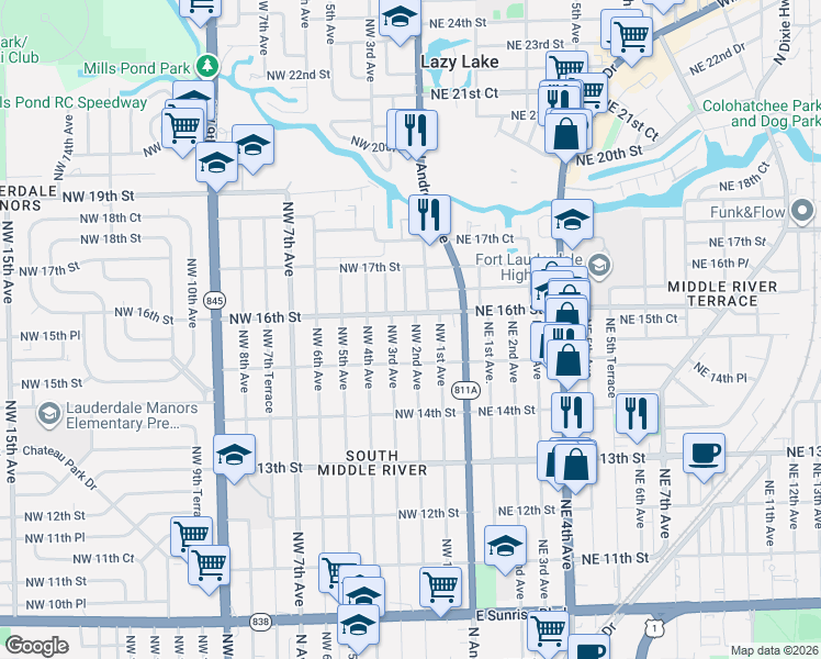 map of restaurants, bars, coffee shops, grocery stores, and more near 1525 Northwest 2nd Avenue in Fort Lauderdale