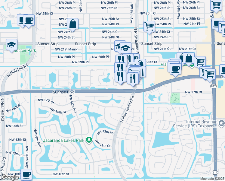 map of restaurants, bars, coffee shops, grocery stores, and more near 1772 Northwest 91st Avenue in Plantation