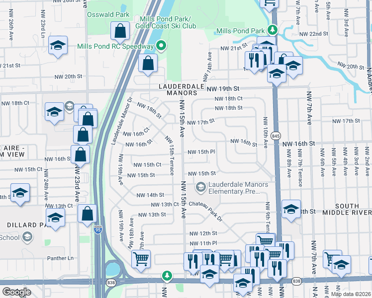 map of restaurants, bars, coffee shops, grocery stores, and more near 1536 Northwest 15th Avenue in Fort Lauderdale