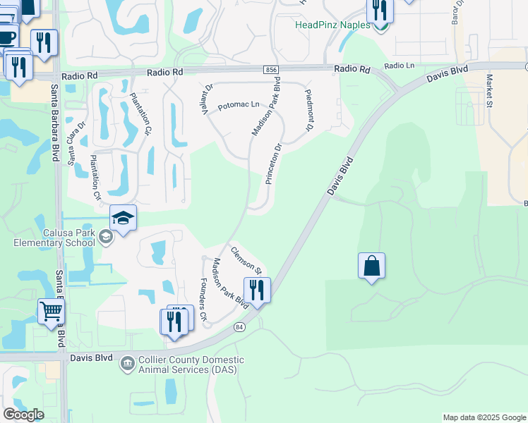 map of restaurants, bars, coffee shops, grocery stores, and more near 7944 Princeton Drive in Naples