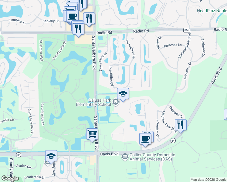 map of restaurants, bars, coffee shops, grocery stores, and more near 170 Plantation Circle in Naples