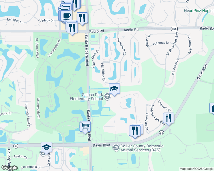 map of restaurants, bars, coffee shops, grocery stores, and more near 170 Plantation Circle in Naples