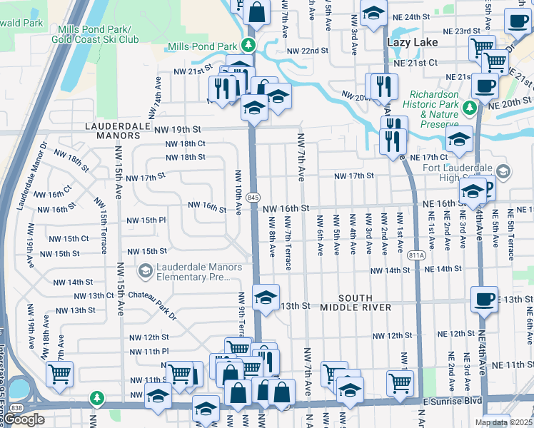 map of restaurants, bars, coffee shops, grocery stores, and more near 1528 Northwest 9th Avenue in Fort Lauderdale
