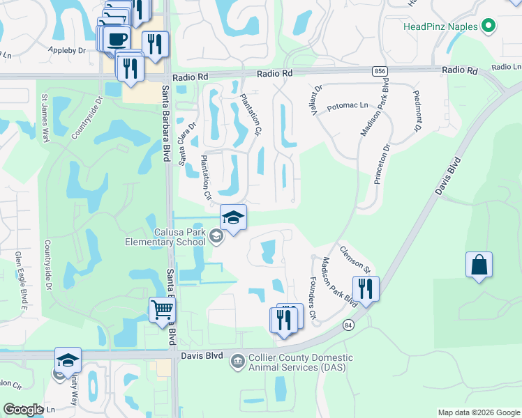 map of restaurants, bars, coffee shops, grocery stores, and more near 7780 Scarlet Court in Naples