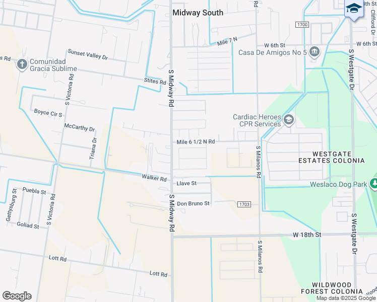 map of restaurants, bars, coffee shops, grocery stores, and more near 3110 West Mimosa Drive in Weslaco