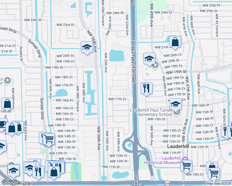 map of restaurants, bars, coffee shops, grocery stores, and more near 5325 Northwest 17th Court in Lauderhill
