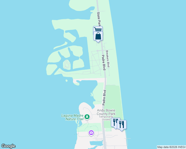 map of restaurants, bars, coffee shops, grocery stores, and more near 8211 Marina Drive in South Padre Island