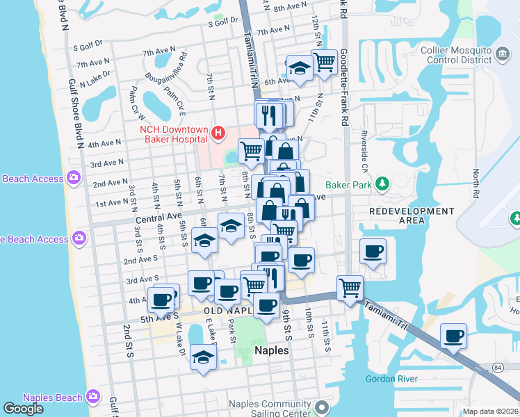 map of restaurants, bars, coffee shops, grocery stores, and more near in Naples
