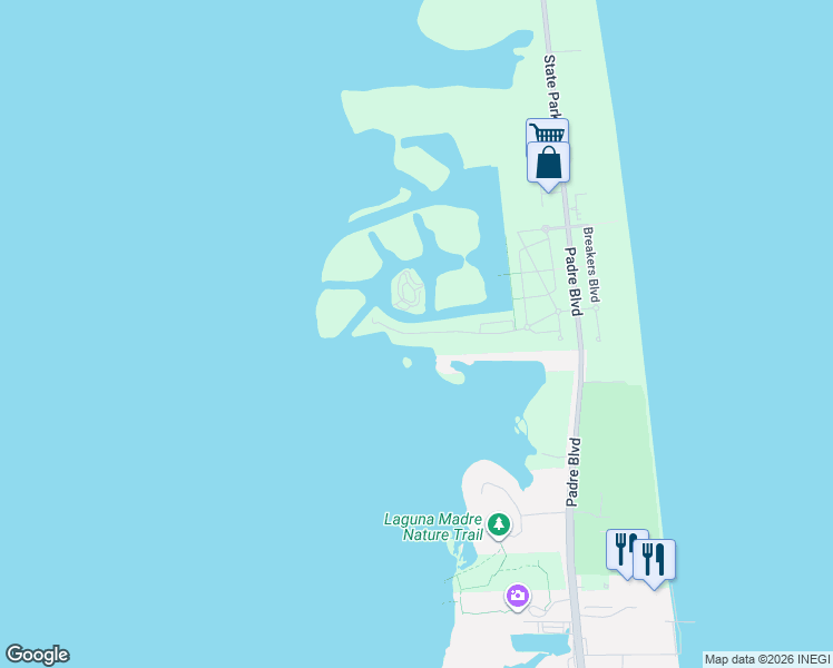 map of restaurants, bars, coffee shops, grocery stores, and more near 8411 Marina Drive in South Padre Island