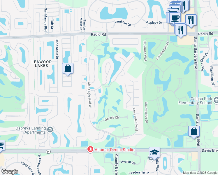 map of restaurants, bars, coffee shops, grocery stores, and more near 6690 Weston Way in Naples