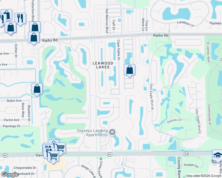 map of restaurants, bars, coffee shops, grocery stores, and more near 498 Cape Florida Lane in Naples