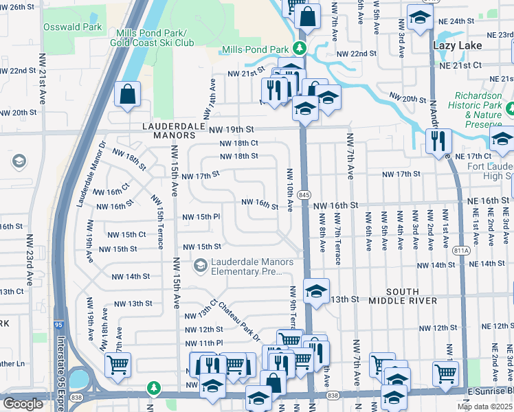 map of restaurants, bars, coffee shops, grocery stores, and more near 1119 Northwest 15th Place in Fort Lauderdale