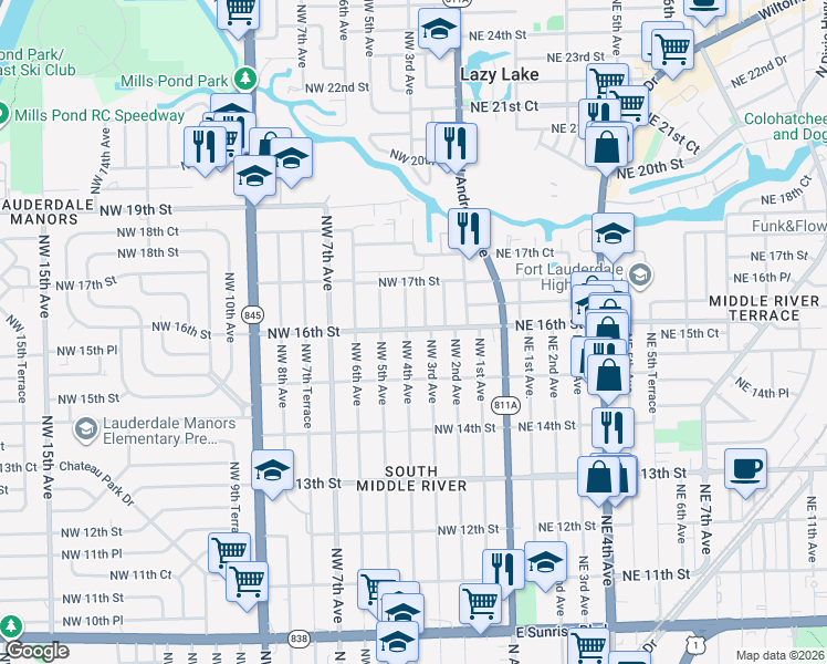 map of restaurants, bars, coffee shops, grocery stores, and more near 1524 Northwest 4th Avenue in Fort Lauderdale