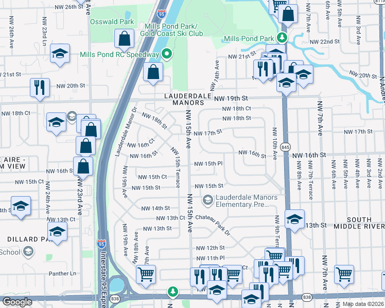 map of restaurants, bars, coffee shops, grocery stores, and more near 1605 Northwest 14th Avenue in Fort Lauderdale
