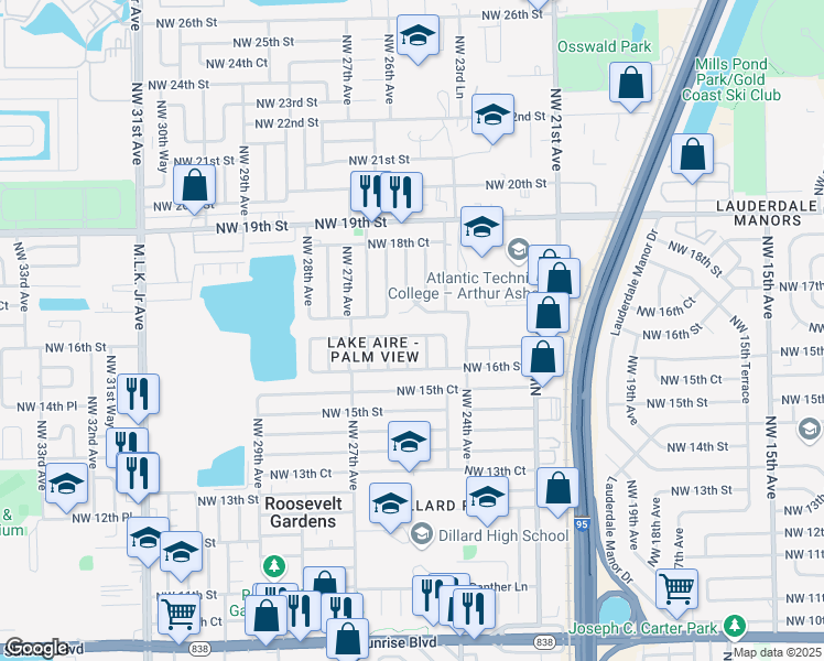 map of restaurants, bars, coffee shops, grocery stores, and more near 2515 Northwest 17th Street in Fort Lauderdale
