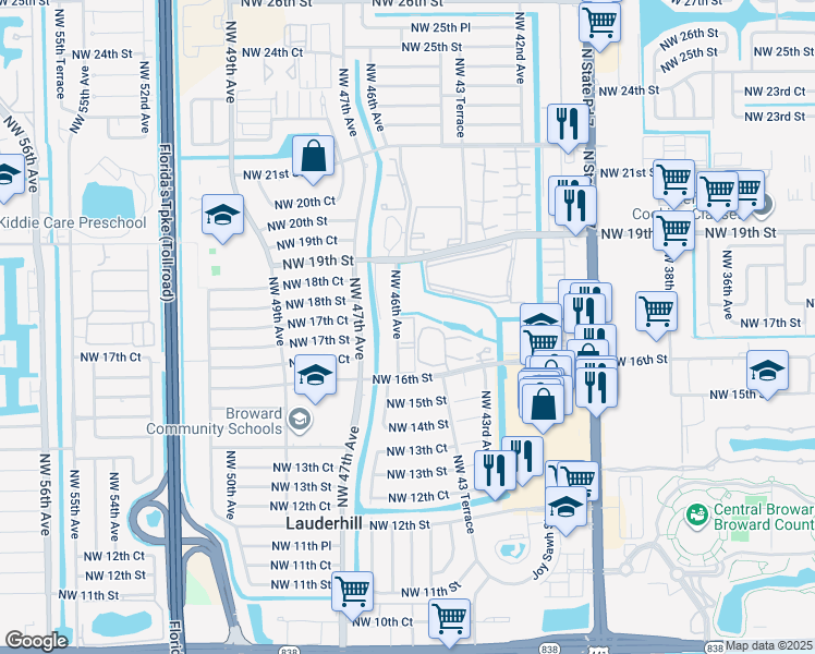 map of restaurants, bars, coffee shops, grocery stores, and more near 4411 Northwest 16th Street in Lauderhill