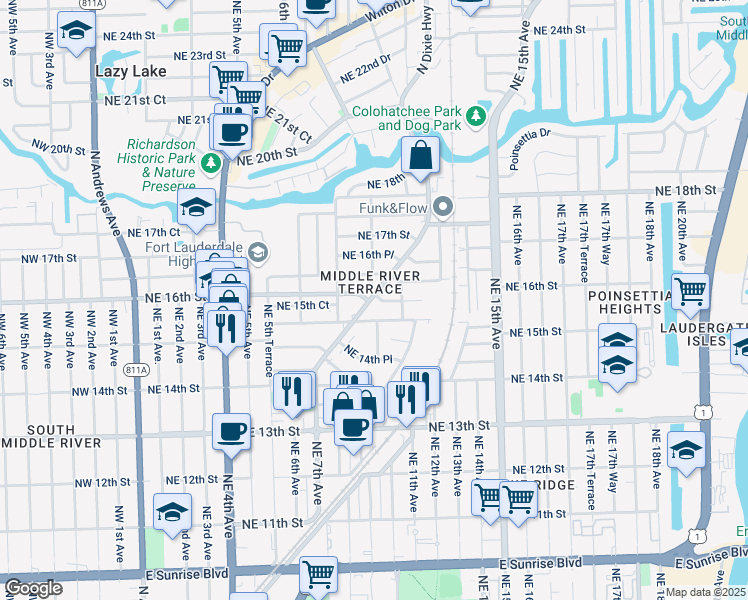 map of restaurants, bars, coffee shops, grocery stores, and more near in Fort Lauderdale