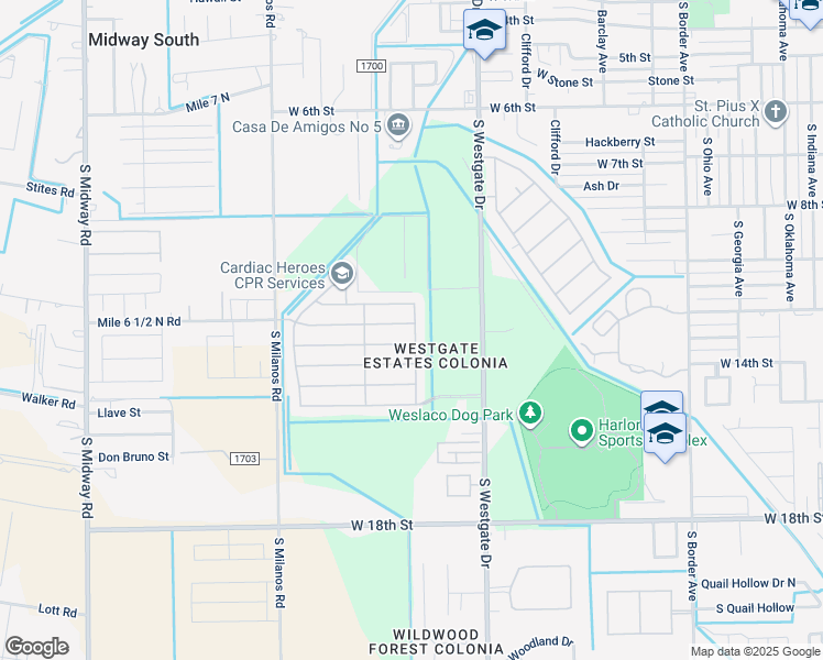 map of restaurants, bars, coffee shops, grocery stores, and more near 1908 West Tomatillo Drive in Weslaco