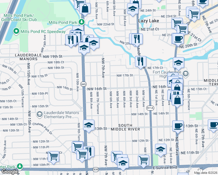 map of restaurants, bars, coffee shops, grocery stores, and more near 1620 Northwest 7th Avenue in Fort Lauderdale