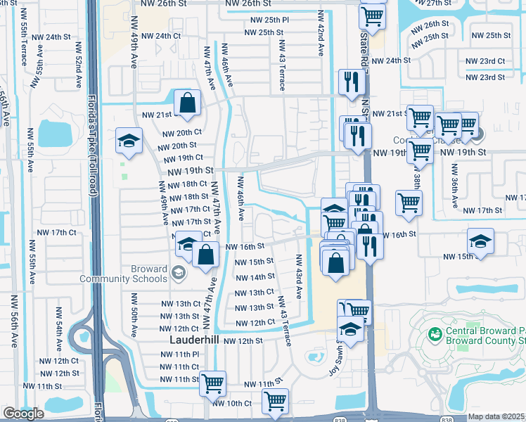 map of restaurants, bars, coffee shops, grocery stores, and more near 4411 Northwest 16th Street in Lauderhill