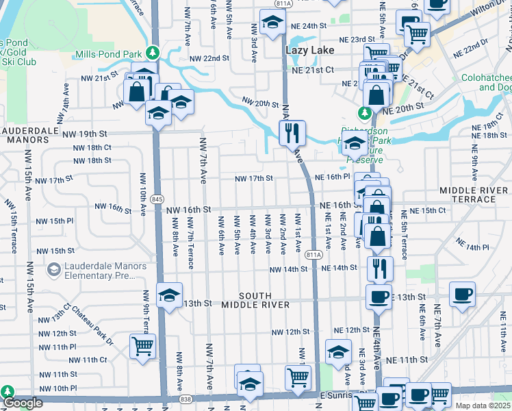 map of restaurants, bars, coffee shops, grocery stores, and more near 1600 Northwest 4th Avenue in Fort Lauderdale