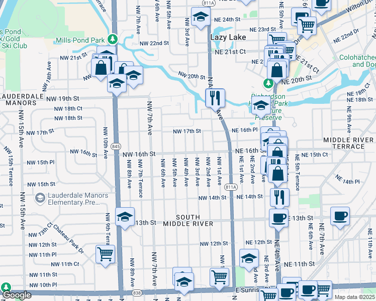 map of restaurants, bars, coffee shops, grocery stores, and more near 1615 Northwest 3rd Avenue in Fort Lauderdale