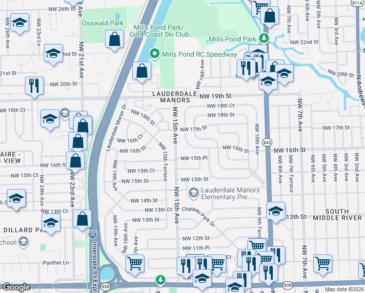 map of restaurants, bars, coffee shops, grocery stores, and more near 1605 Northwest 14th Avenue in Fort Lauderdale