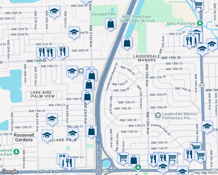 map of restaurants, bars, coffee shops, grocery stores, and more near 1909 Northwest 16th Street in Fort Lauderdale