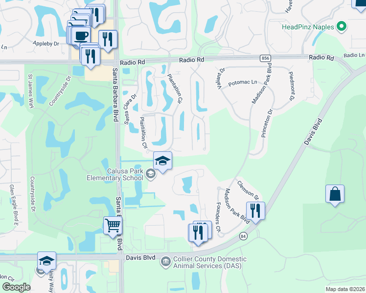 map of restaurants, bars, coffee shops, grocery stores, and more near 7778 Savannah Court in Naples