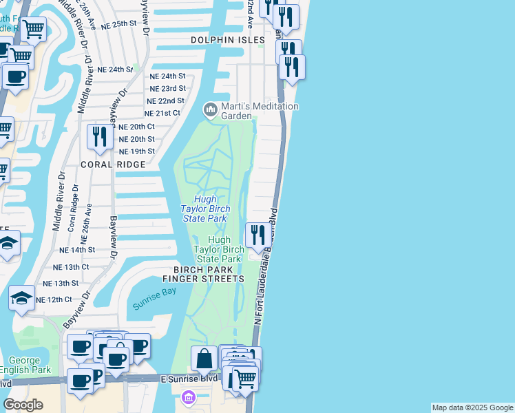 map of restaurants, bars, coffee shops, grocery stores, and more near 3300 Northeast 16th Street in Fort Lauderdale