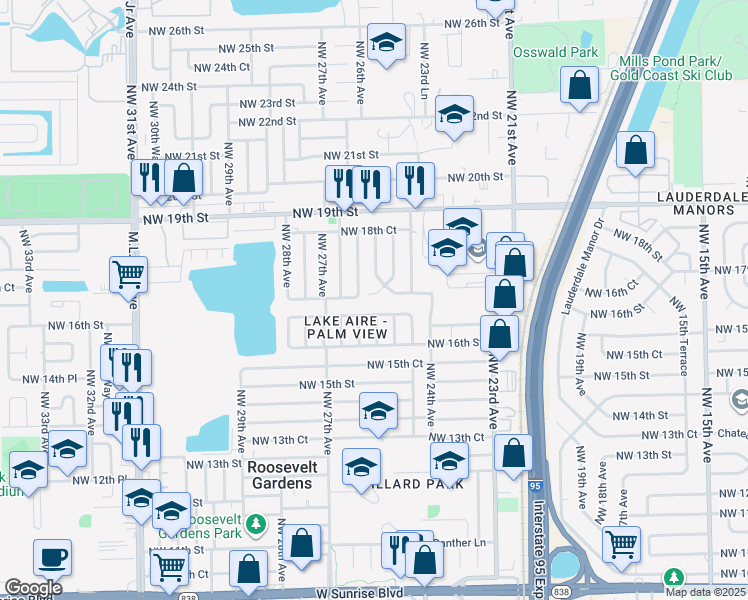 map of restaurants, bars, coffee shops, grocery stores, and more near 2515 Northwest 17th Street in Fort Lauderdale