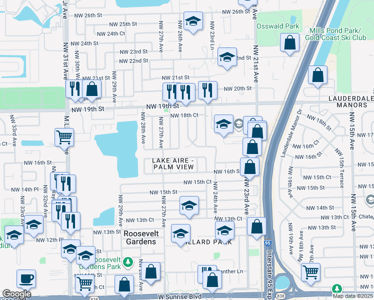 map of restaurants, bars, coffee shops, grocery stores, and more near 2515 Northwest 17th Street in Fort Lauderdale