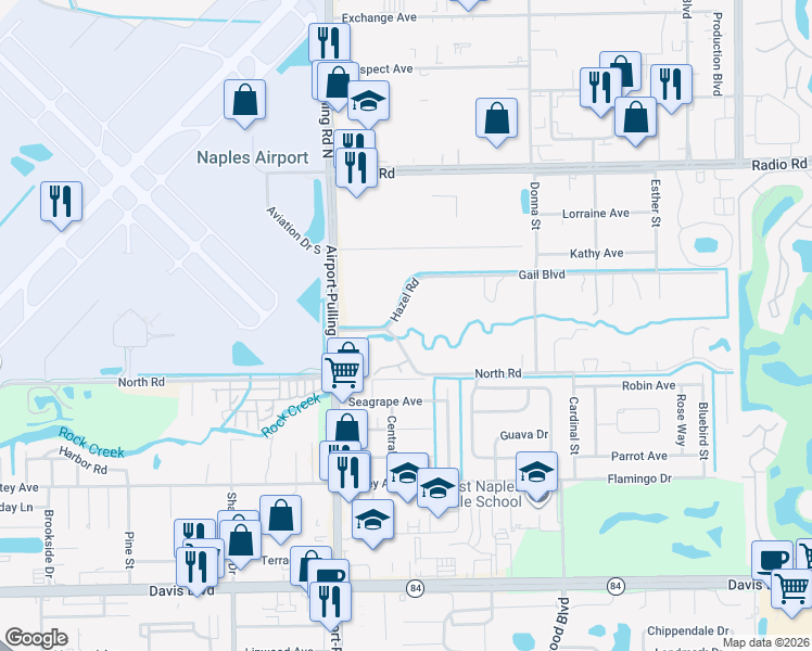 map of restaurants, bars, coffee shops, grocery stores, and more near 3550 Hazel Road in Naples