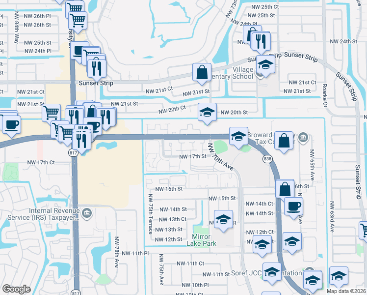 map of restaurants, bars, coffee shops, grocery stores, and more near 1713 Northwest 72nd Avenue in Plantation